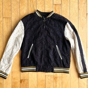 Zara TRF Outerwear White and Black Lace Bomber Jacket Vest Size Medium